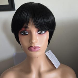 short black pixiecut synthetic wig / black short synthetic wig with bangs