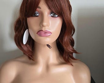 Orange Wavy Bob Wig with Bangs – Heat Resistant Synthetic Hair