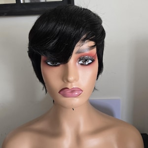 Short PixieCut black synthetic wig with bangs / black pixiecut short wigs for women