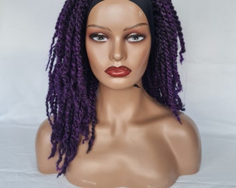Handmade afro twisted headband purple wig
