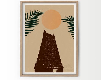 Arte imprimible del templo abstracto, Ilustración hindú / Descarga instantánea / Boho minimalista, Arte mural indio