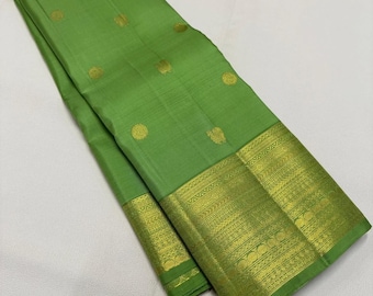 Pure Handloom Kanchipuram Silk Saree – Apple Green | Traditional South Indian Bridal Saree | Silk Mark Certified