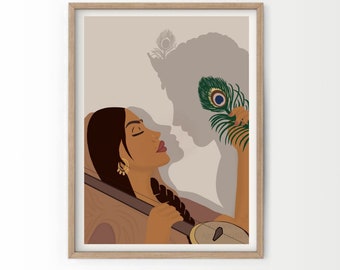 Boho Krishna and Mirabai | India Traditional Art, Decor, Modern| Instant Download |Hindu, South Asian, Desi, Meera, Radha, Tamil, Telugu
