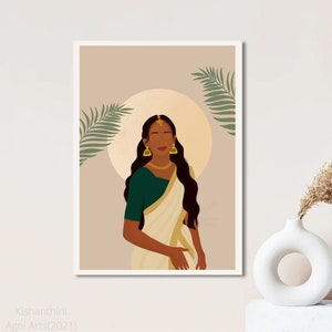 Kerala, South Asian Woman Art | Wall Art Print | Indian, Desi, Tamil, Malayalam , Mallu , Telugu | Printable, Instant Download