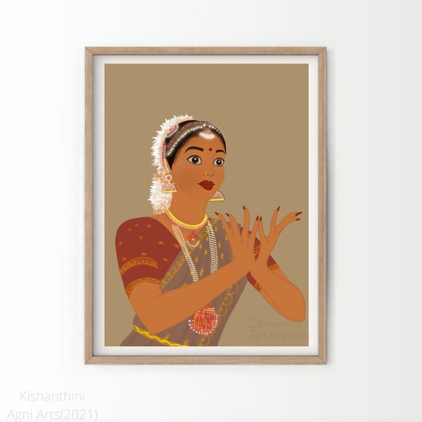 Bharatanatyam Dancer, Desi Girl Dancing Art | Cartoon, South Asian, Indian, Tami, Malayalam, Telugu | Hindu, Half Saree, South Indian Dance