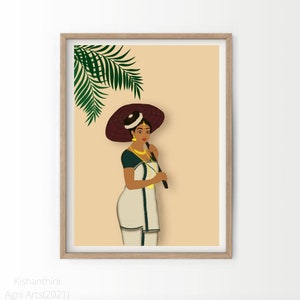 Kerala, South Asian Woman Art | Wall Art Print | Indian, Desi, Tamil, Telugu, Mallu | Half Saree, Lady | Printable, Instant Download
