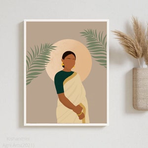 Kerala South Asian Woman Art / Desi, India, Bohemian Wall Art, Home Decor, Malayalam, Mallu / Instant Download