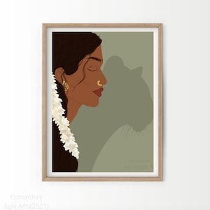 Tamil Woman Tiger Shadow Art | Wall Art Print | South Asian, South Indian, Desi, Hindu | Instant Download