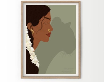 Tamil Woman Tiger Shadow Art | Wall Art Print | South Asian, South Indian, Desi, Hindu | Instant Download
