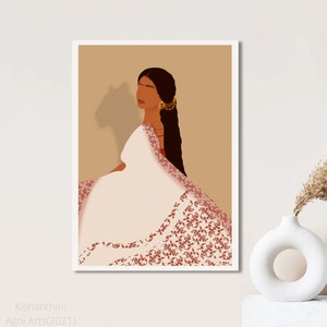Boho Minimal Bengali Woman, Tiger Shadow, South Asian / Desi, Indian, Bangladeshi, Brown girl Art, Bohemian, Home Decor / Instant Download