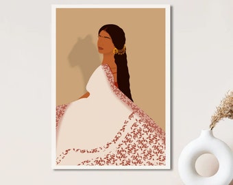 Boho Minimal Bengali Woman, Tiger Shadow, South Asian / Desi, Indian, Bangladeshi, Brown girl Art, Bohemian, Home Decor / Instant Download