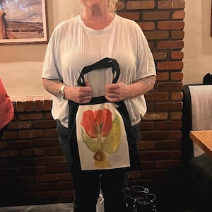 Ruby Red Tulip Tote: Minimalist Watercolor Art