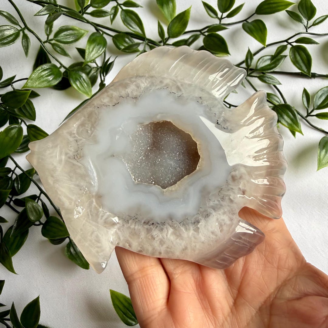 Druzy Agate Fish on Custom Gold Stand|hand Carved - Etsy