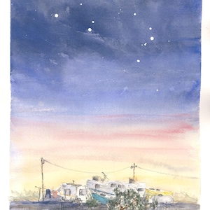 Night descends in the desert