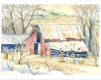 Rustic barn print from an original watercolor