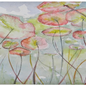 Underwater translucent watercolor of waterlilies