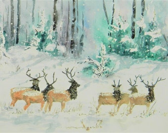 Winter Wanderers, Original Watercolor Giclee