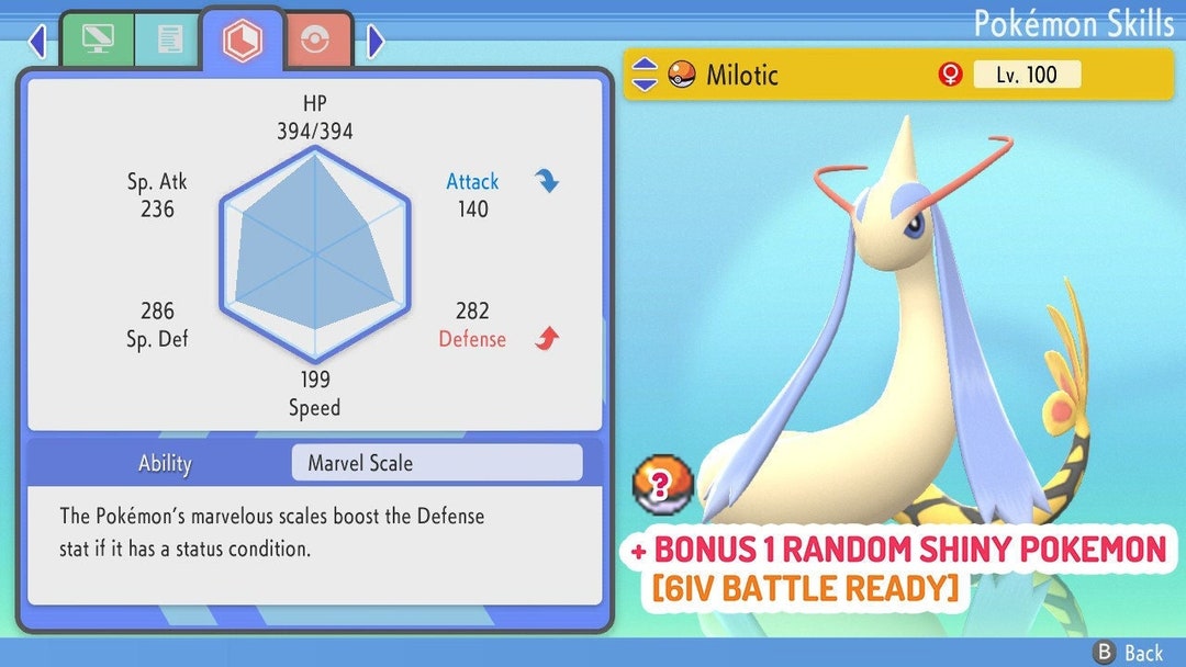 Shiny 6IV Milotic Bonus Pokemon Brilliant Diamond and Shining Pearl