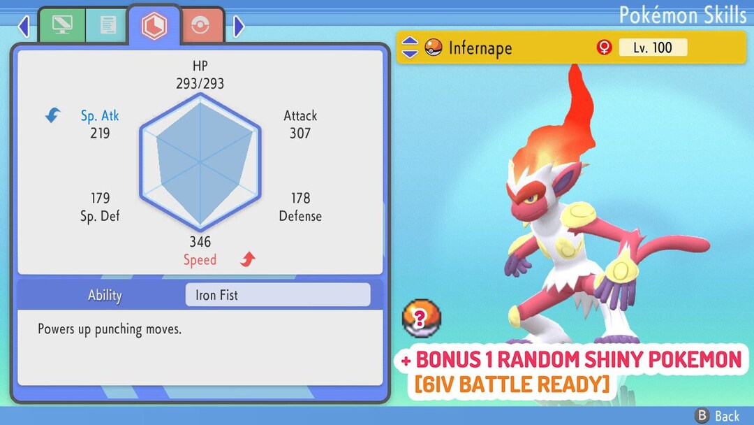 Shiny 6IV Infernape Bonus Pokemon Brilliant Diamond and Shining Pearl