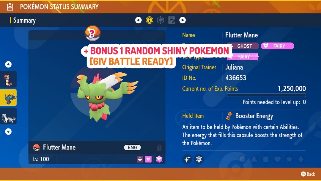 Pokémon Scarlet and Violet/ Shiny 6IV Flareon/ Level 100/masterball