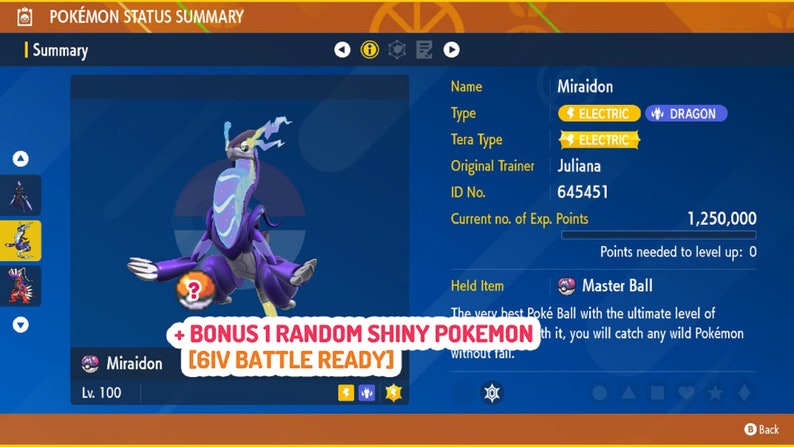 Pok&eacute;mon Violet Paradox Pok&eacute;mon Shiny 6IV Battle Ready Bundle Bonus