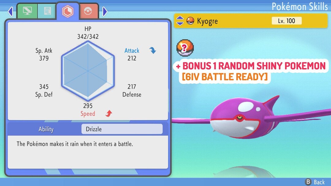 Shiny 6IV Kyogre Bonus Pokemon Brilliant Diamond and Etsy