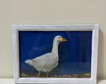 Dipinto originale di un'oca, arte di animali da fattoria, arredamento rustico per cucina, stile cottage di campagna