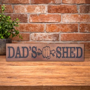 Merbau Wooden Sign – Personalised & Laser Engraved, Family Name/Dad’s Workshop, Wall Plaque with Keyhole Brackets