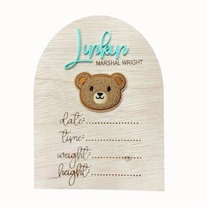 Wooden Birth Details Plaque - New Baby - Birth Announcement, Baby Name Plaque, Baby Arrival Sign, New Baby Gift, Teddy Announcement, Newborn