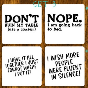Humorous Sayings Square Coasters Set 3