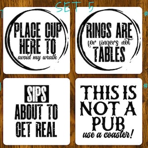Humorous Sayings Square Coasters Set 5