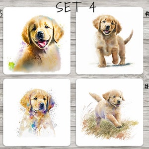 Golden Retriever Puppy Square Coaster Set 4