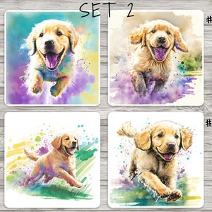 Golden Retriever Puppy Square Coaster Set 2