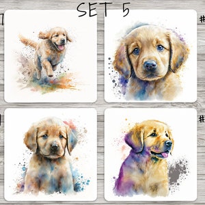 Golden Retriever Puppy Square Coaster Set 5