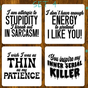 Humorous Sayings Square Coasters Set 4