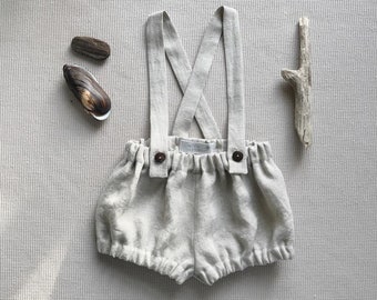 Baby boy linen shorts Suspender shorts 1st birthday outfit Baby boy linen bloomers Shorts with straps Baby summer outfit Cake smash outfit