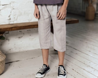 Boys linen pants Toddler boy pants Three quarter shorts Boys summer pants Boys linen shorts Beach wedding outfit