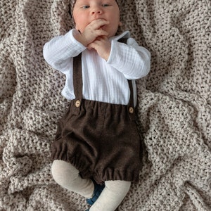 Tenue de bébé garçon Fleurisseuses en laine avec bretelles pour tout-petits garçons Short à bulles Shorts à bulles Short chaud pour bébé Fleurs en tweed image 1