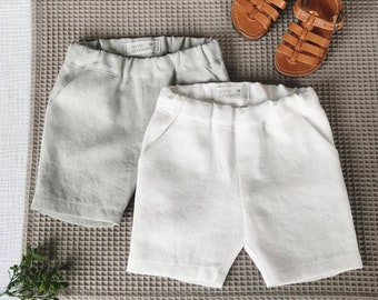 Pantaloncini di lino per ragazzi Pantaloni di lino per neonati Vestito estivo da matrimonio in spiaggia Pantaloncini di lino bianchi