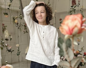 Boys white linen shirt Boho syle shirt, Toddler boy linen summer shirt Long sleeve holiday shirt, Gift for boys