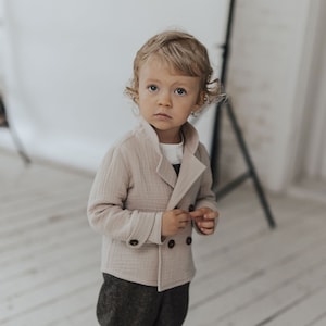 Baby Jungen Cardigan Baby Musselin Jacke Doppelbrust Mantel Kleinkind Junge Blazer Mandarin Kragenjacke Bild 1