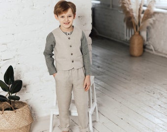 Ring bearer outfit Boys linen suit Linen vest and pants set Toddler boy linen trousers Page boy suit Linen waistcoat Birthday party