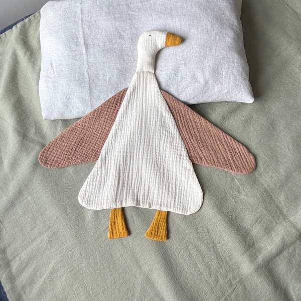 Baby muslin lovey Goose lovey, Baby security blanket New baby gift, Organic cotton lovey blanket