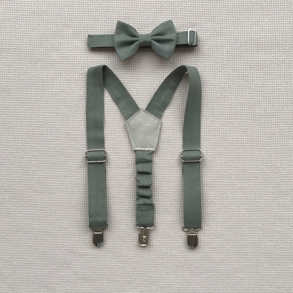 Boys suspender and bow tie set Boys linen suspenders Linen bow tie Ring bearer outfit Boys wedding accessories Wedding costume