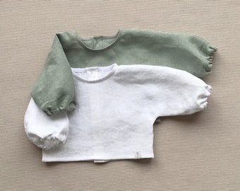 Baby linen shirt Kimono sleeve shirt Baby girl linen top Baby boy summer shirt Long sleeve shirt Baby linen blouse Button back top Green