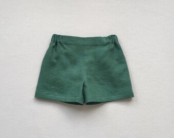 Pantaloncini di lino per neonato Pantaloncini per bambino, pantaloncini di lino estivi per ragazzi, pantaloncini di lino verdi Pantaloncini per le vacanze, vestiti per il battesimo