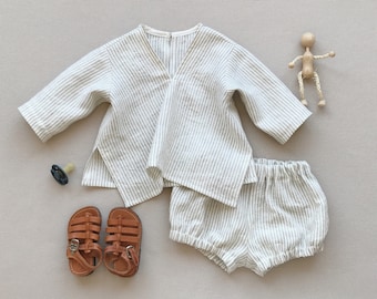 Baby linen outfit Natural linen suit, Baby linen shirt and linen bloomer set, Boys summer linen outfit, Beach wedding page boy outfit