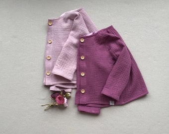 Baby girl muslin shirt Organic cotton top Pink muslin cardigan with long sleeves Button down jacket Toddler girl shirt