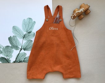 Baby linen romper Personalized linen overall Baby personalized clothes Toddler boy linen playsuit Baby summer wear Personalized baby gift