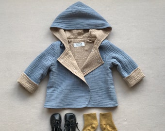 Gilet bébé garçon à capuche Veste réversible à capuche Manteau printemps bébé Veste mousseline d'été Gilet 2 tons